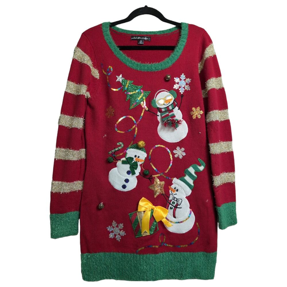 United States Sweaters Ugly Christmas Snowmen Presents Crew Neck Size M